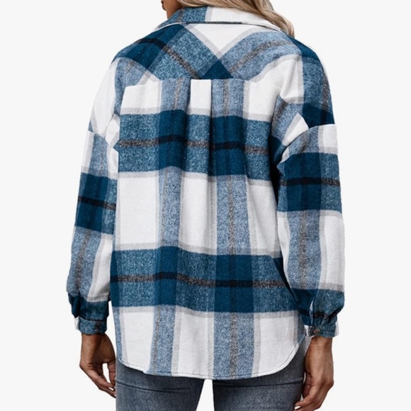 Women's Blue Plaid Jacket  stylish and warm with this chic blue plaid jacket. Pe - Picture 2 of 2